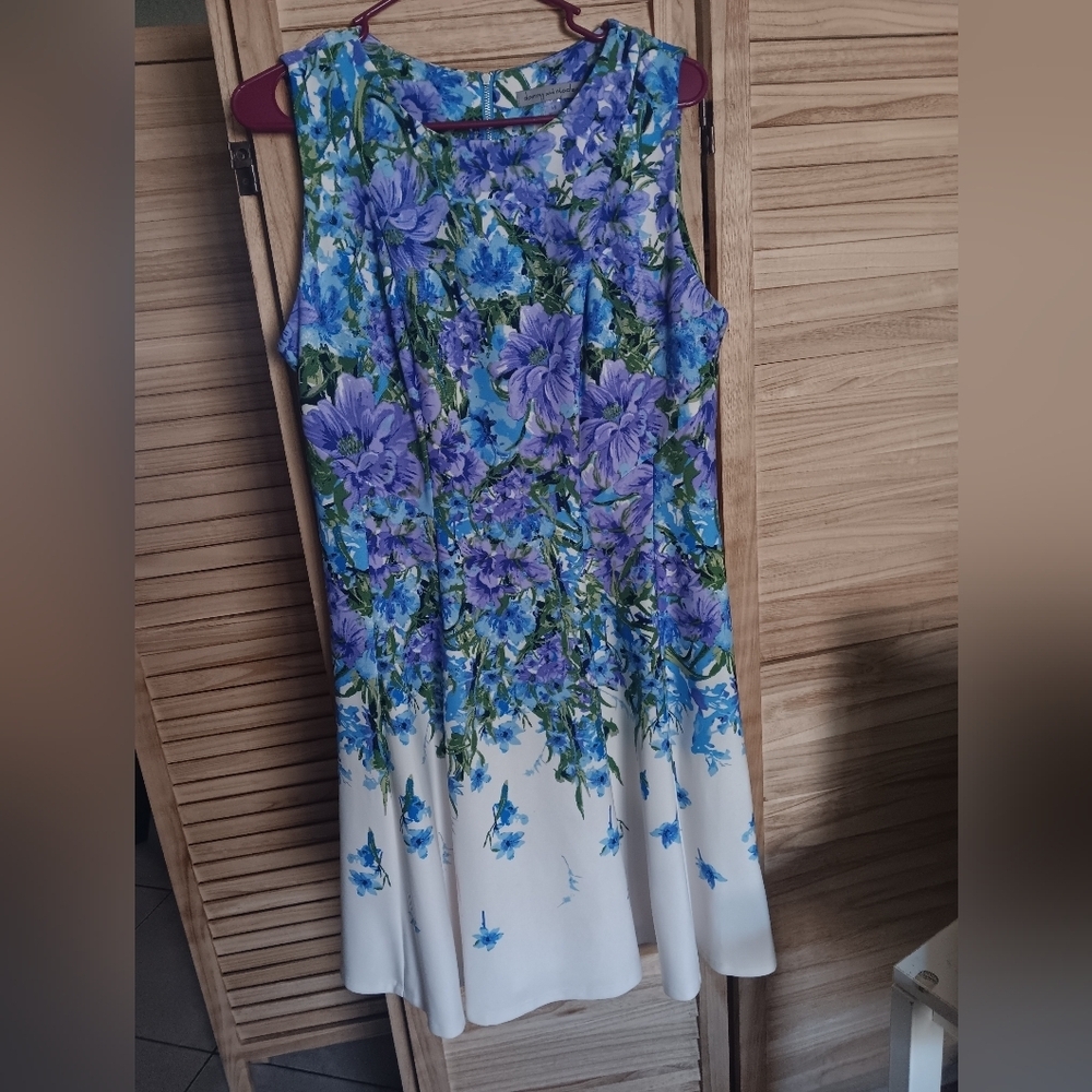 Blue White Dress Danny & Nicole Floral Midi Dress - Purple and White